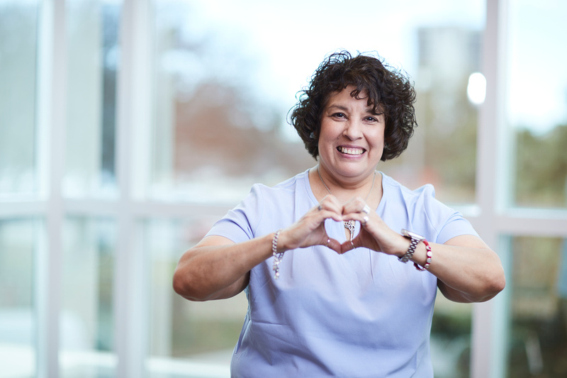 Cancer patient Yvonne Martinez smiles after beating cancer