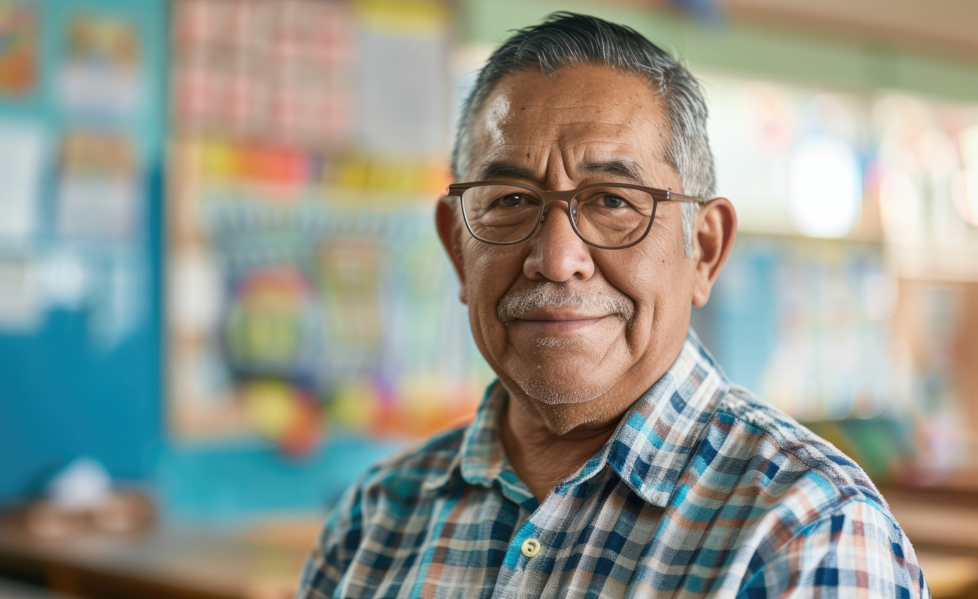 Hispanic man in classroom