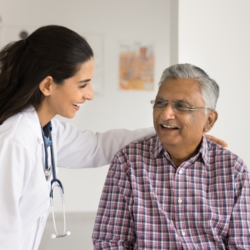 Transarterial radioembolization patient speaking with a provider
